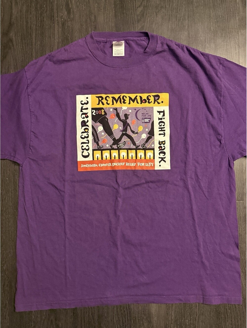 Vintage 2008 Relay For Life Double Sided Purple Tee Delta Magnum Weight 2XL